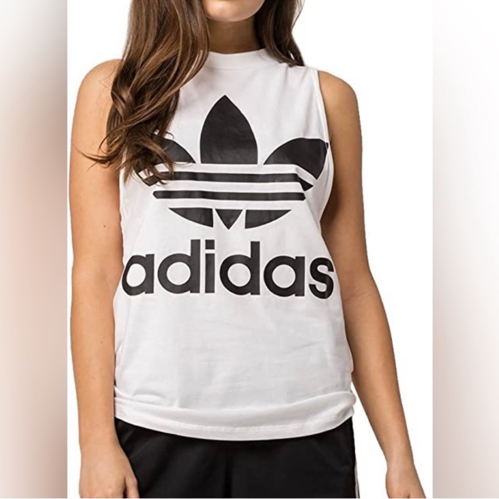ADIDAS ORIGINALS Women's Trefoil Oversize Logo Muscle Tank - Picture 2 of 8